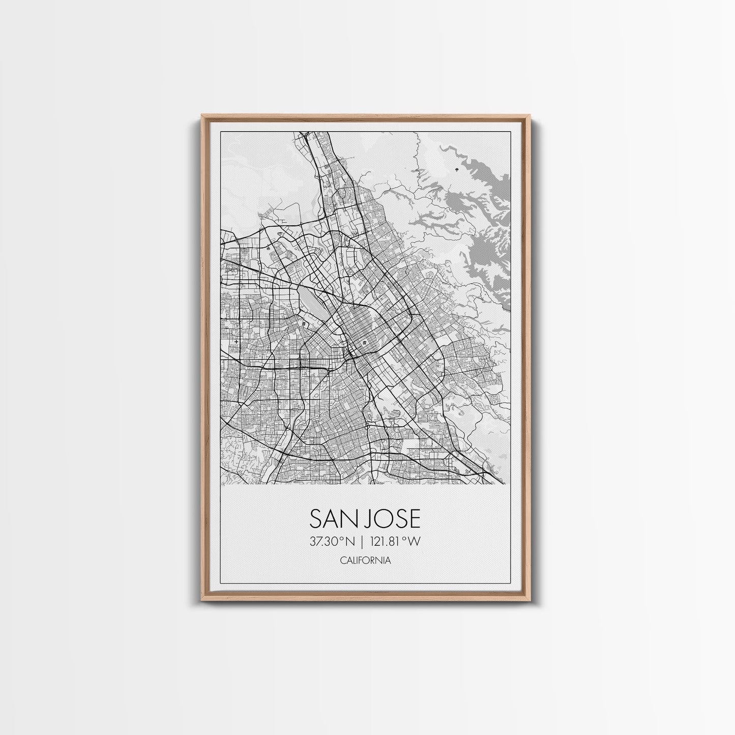 San Jose Street Map, California Map, City Map Print, Minimalist Art, Wall Art, Canvas Print, Girl Graduation Gift, Game Room Wall Art