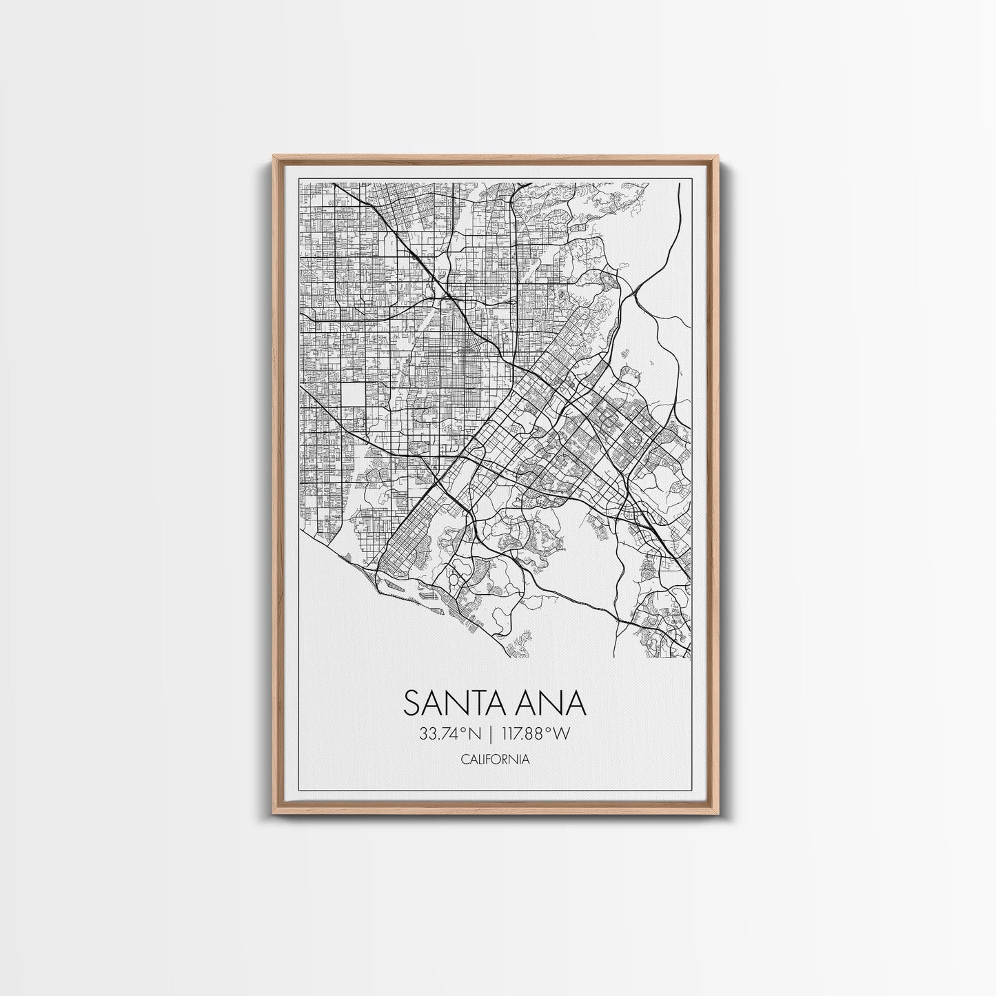 Santa Ana Street Map, California Map, City Map Print, Minimalist Art, Wall Art, Canvas Print, Living Room Décor, Adventure Gifts, Travel Art