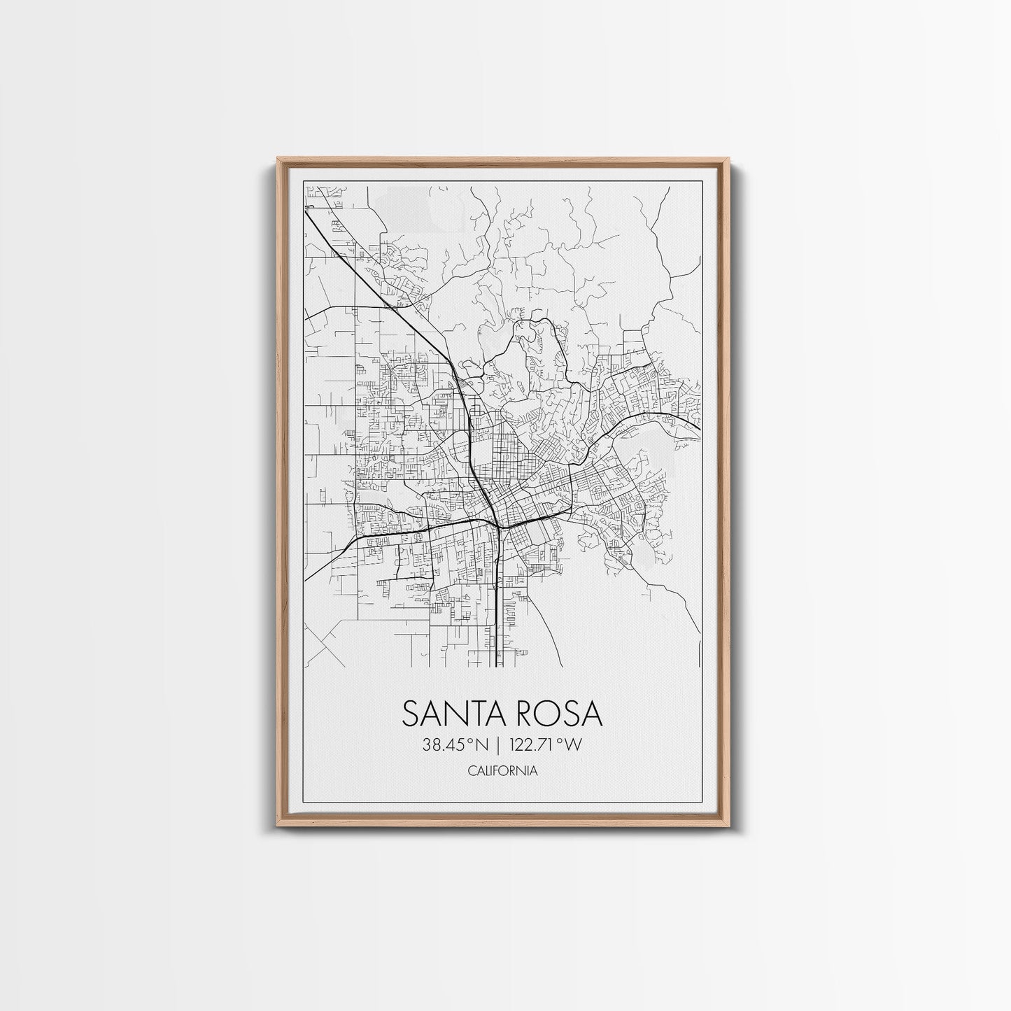 Santa Rosa Street Map, California Map, City Map Print, Minimalist Art, Wall Art, Canvas Print, Bedroom Wall Art, Travel Gift, Travel Art