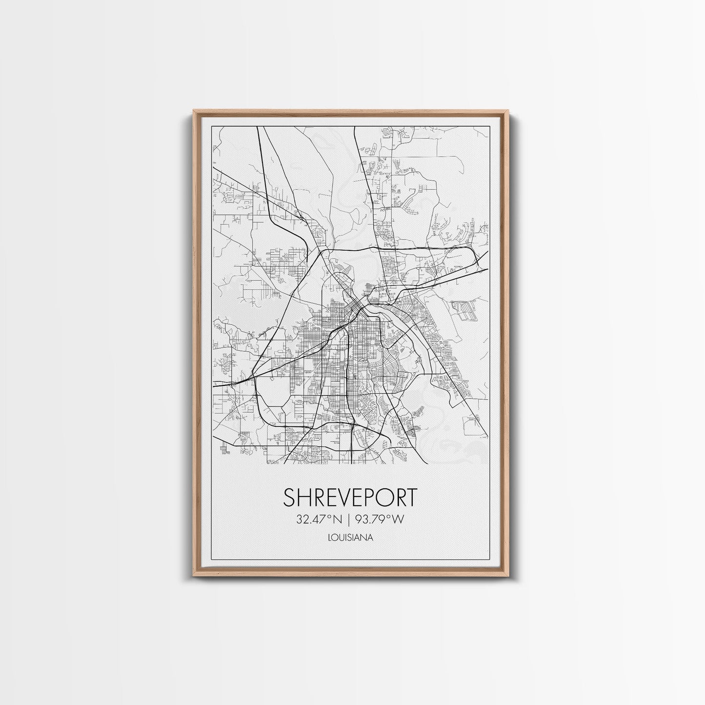 Shreveport Street Map, Louisiana Map, City Map Print, Minimalist Art, Wall Art, Canvas Print, Wall Decoration, Aviation Gift, Travel Décor