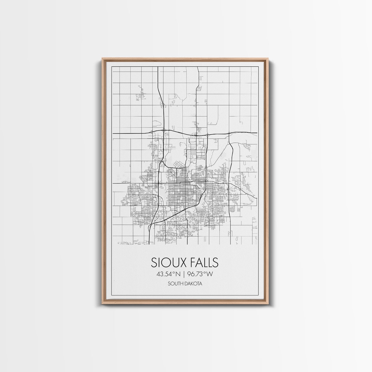 Sioux Falls Street Map, South Dakota Map, City Map Print, Minimalist Art, Wall Art, Canvas Print, Dorm Room Décor, Gifts For Her