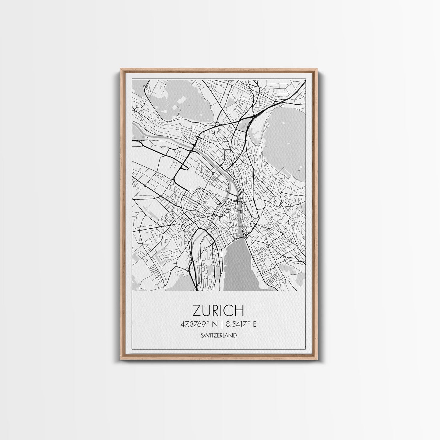 Zurich Street Map, Switzerland Map, Europe City Map Print, Minimalist Art, Wall Art, Canvas Print, Travel Art, Wall Hanging, Honeymoon Gift