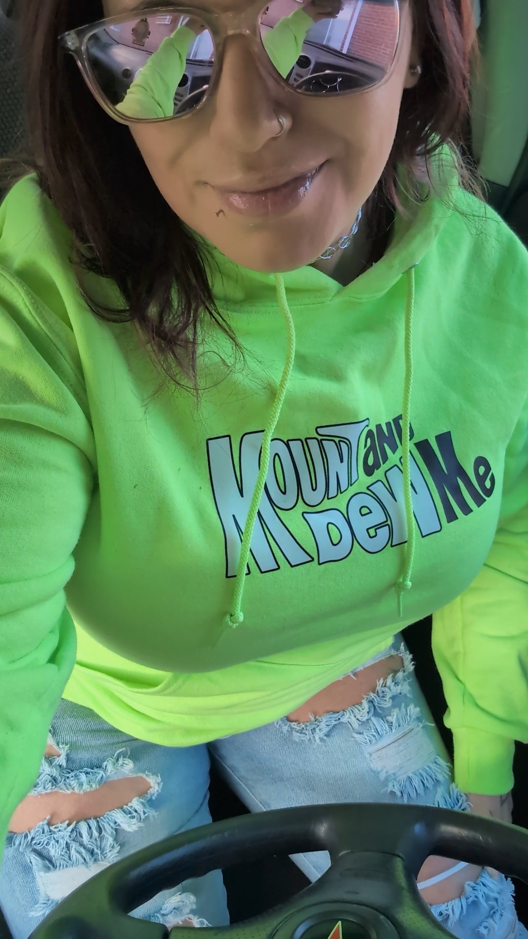 Mount and Dew Me Neon Green Men's and Women's Streetwear Hoodie by Luckless Outfitters
