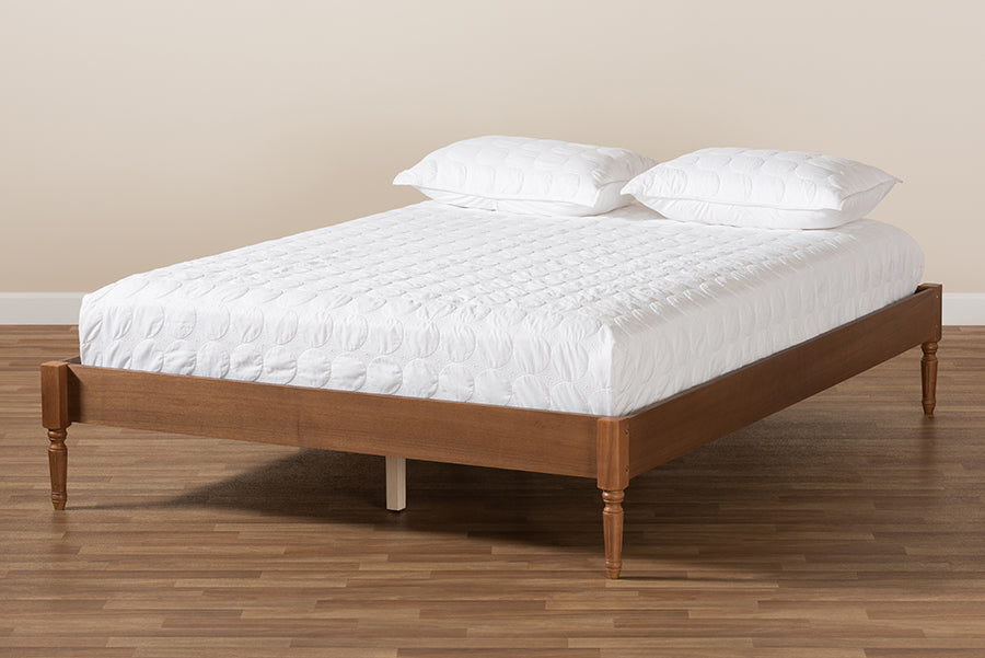 Baxton Studio Colette French Bohemian Ash Walnut Finished Wood Full Size Platform Bed Frame