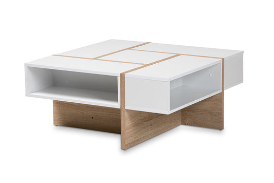 Baxton Studio Rasa Modern and Contemporary Two-Tone White and Oak Finished Wood Coffee Table