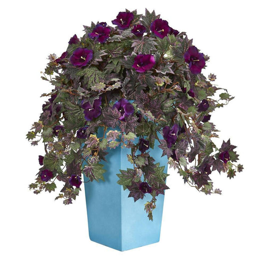 Morning Glory Artificial Plant in Turquoise Planter