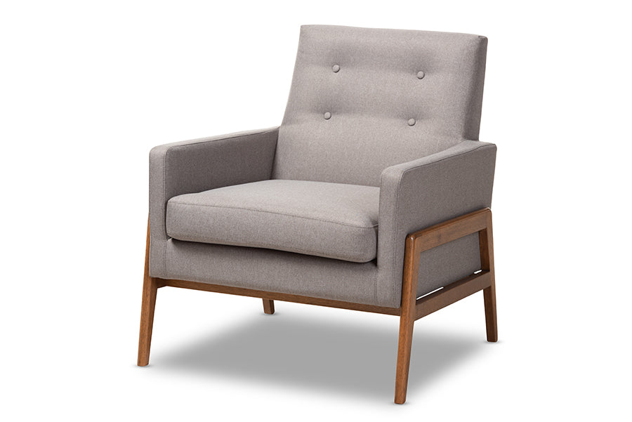 Baxton Studio Perris Mid-Century Modern Light Grey Fabric Upholstered Walnut Finished Wood 3-Piece Living Room Set
