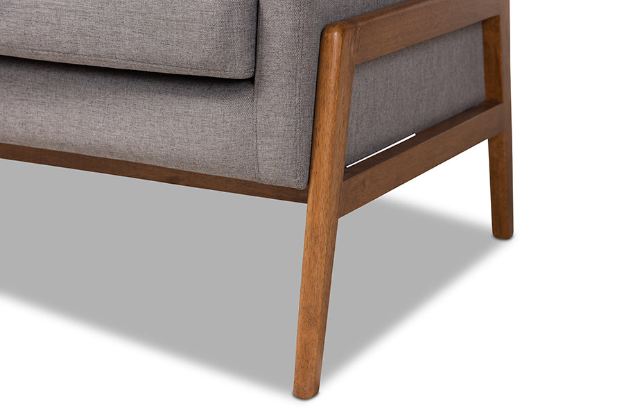 Baxton Studio Perris Mid-Century Modern Light Grey Fabric Upholstered Walnut Finished Wood 3-Piece Living Room Set