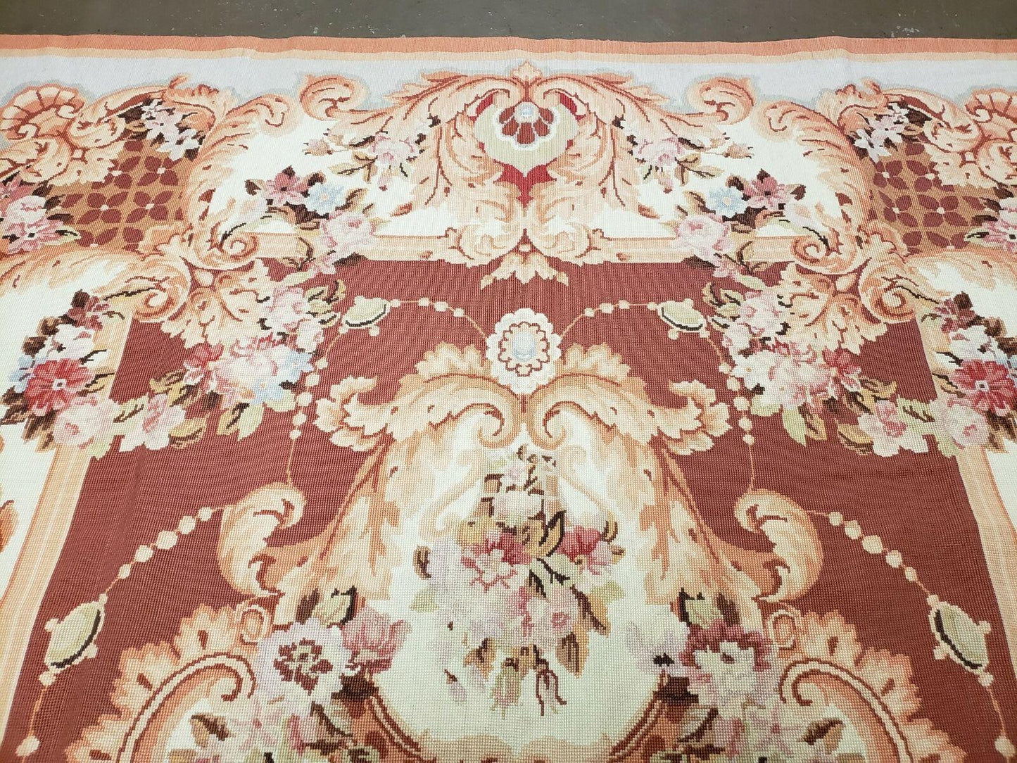 6' X 9' Vintage Handmade Chinese Needlepoint Wool Rug Flat Weave