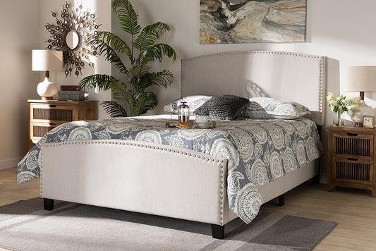Baxton Studio Morgan Modern Transitional Beige Fabric Upholstered Queen Size Panel Bed