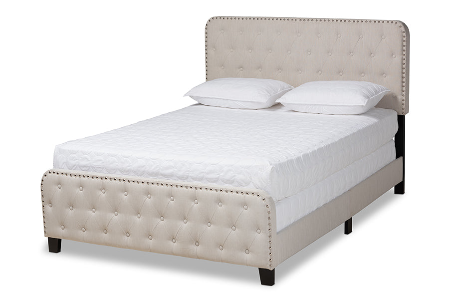 Baxton Studio Annalisa Modern Transitional Beige Fabric Upholstered Button Tufted Full Size Panel Bed