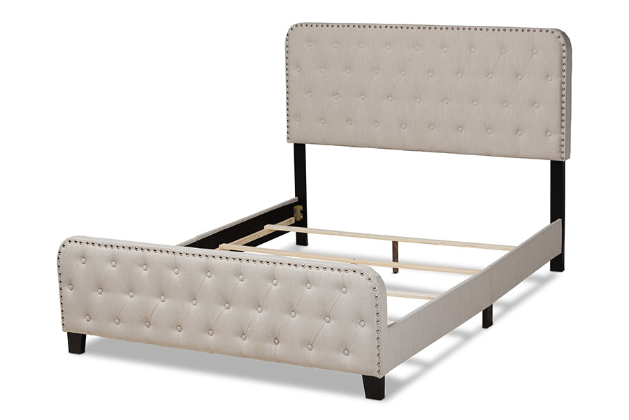 Baxton Studio Annalisa Modern Transitional Beige Fabric Upholstered Button Tufted Full Size Panel Bed