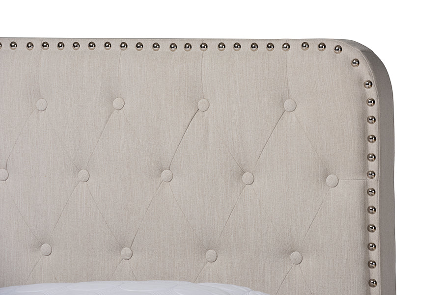 Baxton Studio Annalisa Modern Transitional Beige Fabric Upholstered Button Tufted King Size Panel Bed
