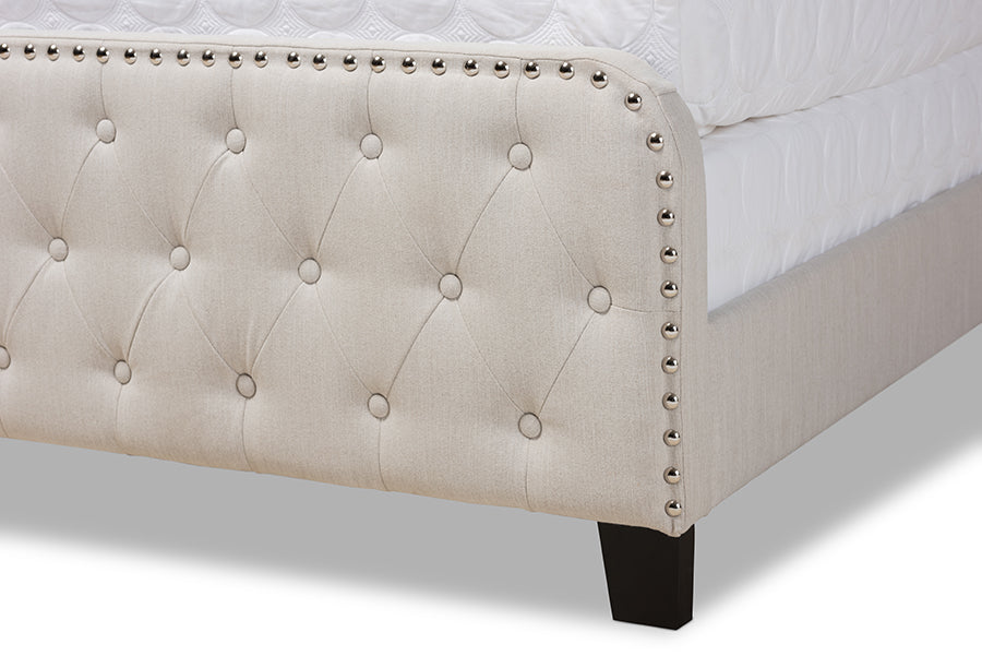 Baxton Studio Annalisa Modern Transitional Beige Fabric Upholstered Button Tufted King Size Panel Bed
