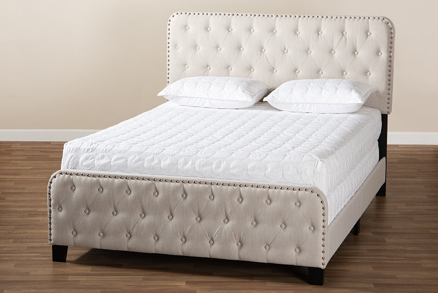 Baxton Studio Annalisa Modern Transitional Beige Fabric Upholstered Button Tufted King Size Panel Bed