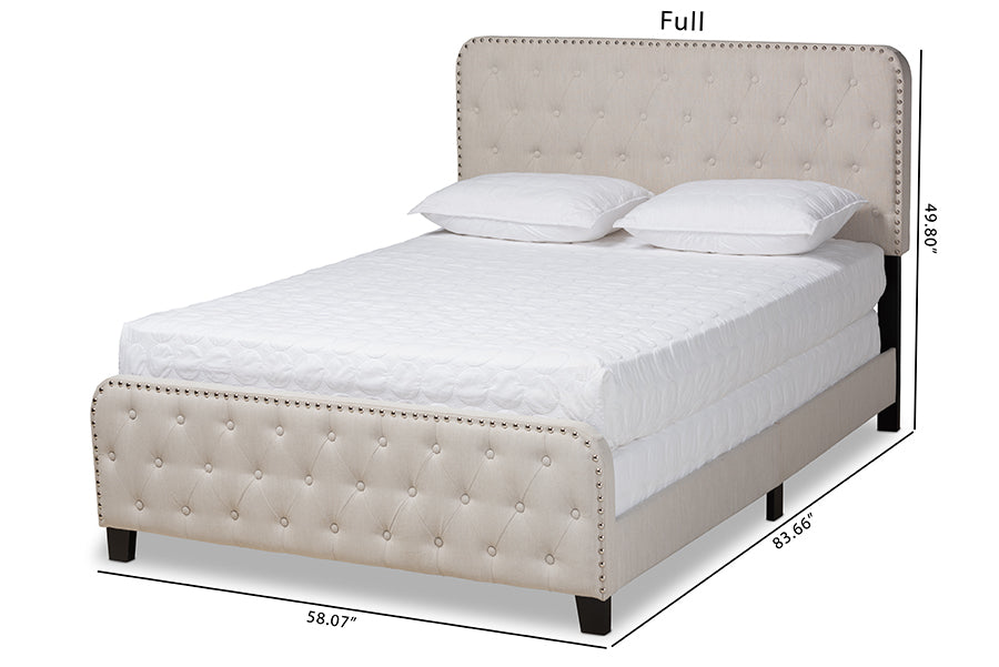 Baxton Studio Annalisa Modern Transitional Beige Fabric Upholstered Button Tufted Full Size Panel Bed