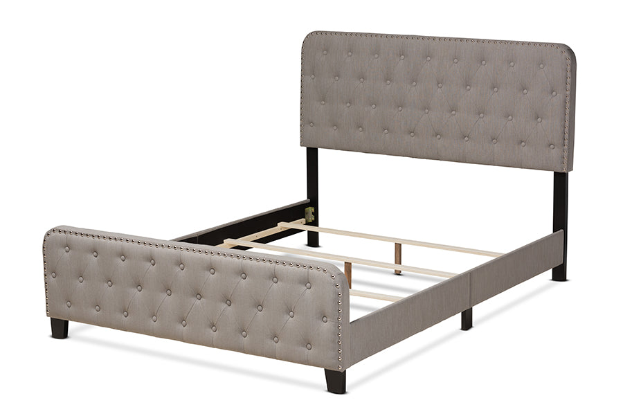 Baxton Studio Annalisa Modern Transitional Grey Fabric Upholstered Button Tufted King Size Panel Bed