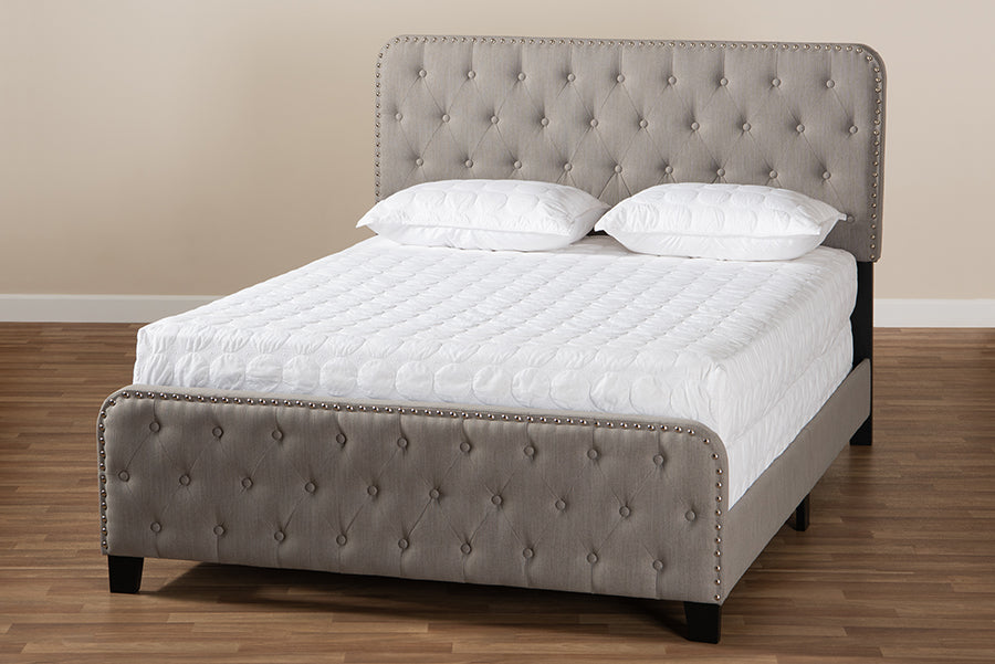 Baxton Studio Annalisa Modern Transitional Grey Fabric Upholstered Button Tufted King Size Panel Bed