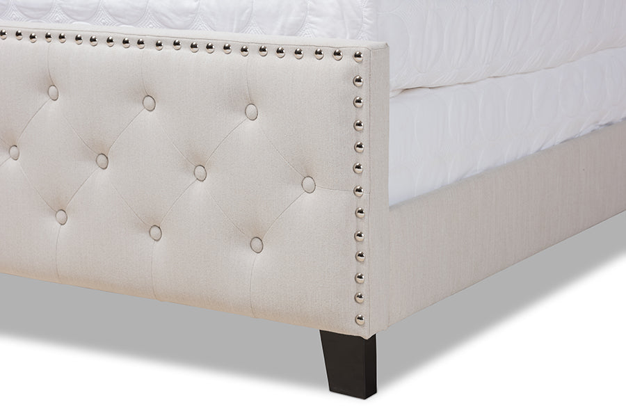 Baxton Studio Marion Modern Transitional Beige Fabric Upholstered Button Tufted King Size Panel Bed