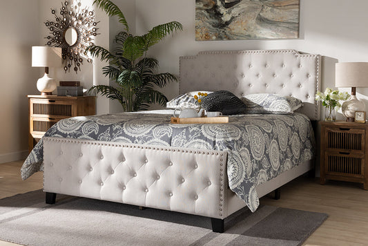 Baxton Studio Marion Modern Transitional Beige Fabric Upholstered Button Tufted Full Size Panel Bed