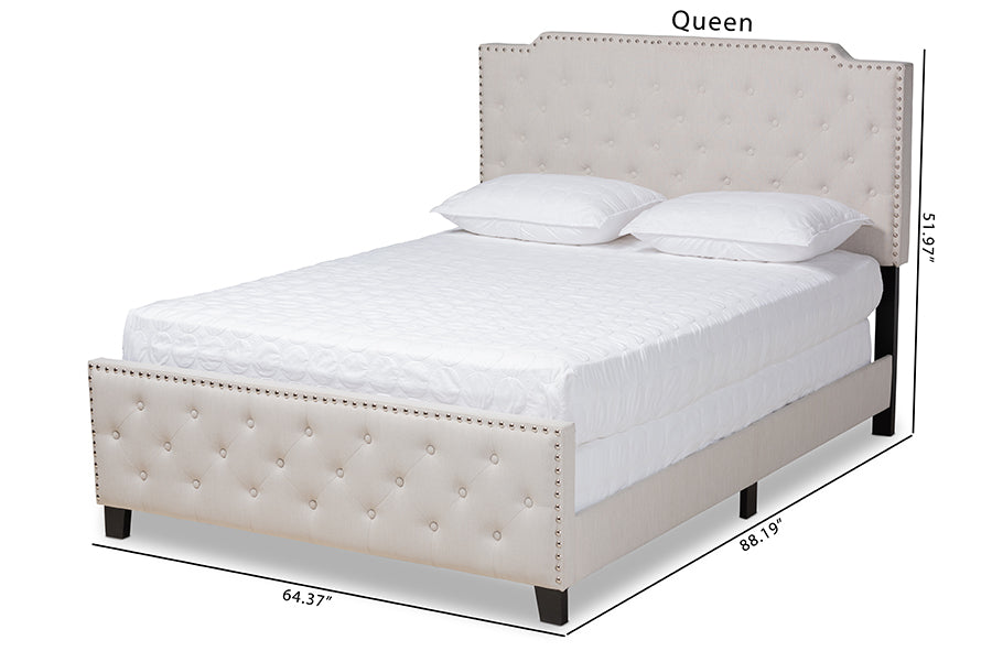 Baxton Studio Marion Modern Transitional Beige Fabric Upholstered Button Tufted King Size Panel Bed