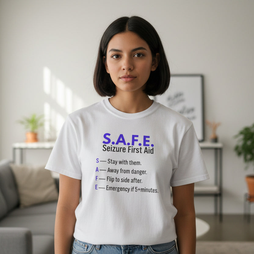 S.A.F.E. Seizure First Aid T-Shirt – Epilepsy Awareness Education Tee