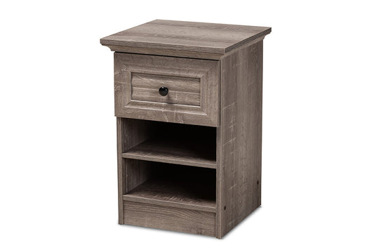 Baxton Studio Dara Traditional Transitional Grey Brown Oak Finished 1-Drawer Wood Nightstand