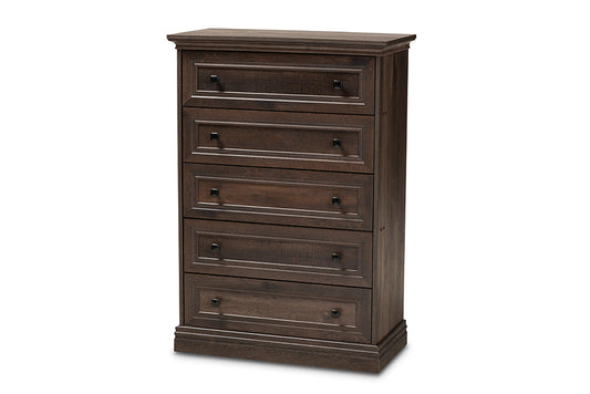 Baxton Studio Nolan Traditional Transitional Hazel Walnut Brown Finished 5-Drawer Wood Chest