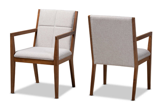 Baxton Studio Theresa Greige and Walnut Effect 2-Piece Chair Set