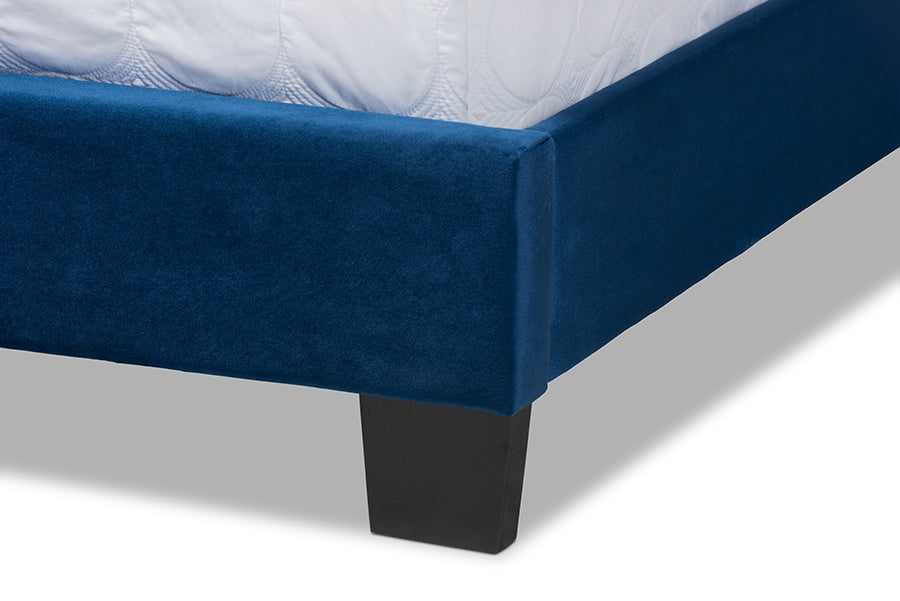 Baxton Studio Clare Glam and Luxe Navy Blue Velvet Fabric Upholstered King Size Panel Bed with Channel Tufted Headboard
