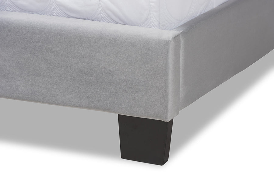 Baxton Studio Clare Glam and Luxe Grey Velvet Fabric Upholstered Full Size Panel Bed with Channel Tufted Headboard