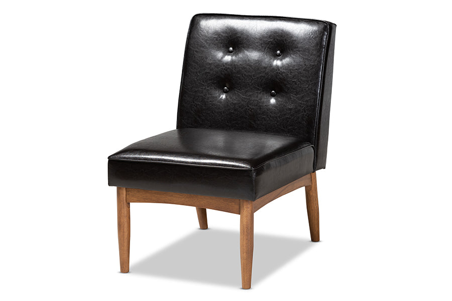 Baxton Studio Arvid Mid-Century Modern Dark Brown Faux Leather Upholstered Wood Dining Chair