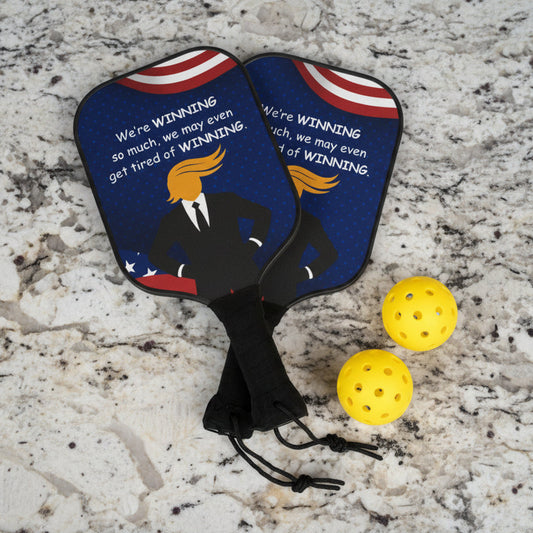We’re Winning (So Much) – Patriotic Pickleball Paddle Set (2 Paddles + Balls)