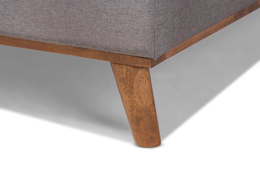 Baxton Studio Gretchen Modern and Contemporary Grey Fabric Upholstered and Walnut Brown Finished Wood Queen Size Platform Wingback Bed