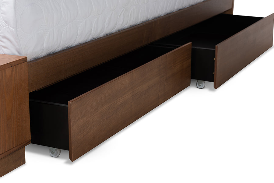 Baxton Studio Arthur Modern Rustic Ash Walnut Brown Finished Wood Queen Size Platform Bed with Built-In Shelves