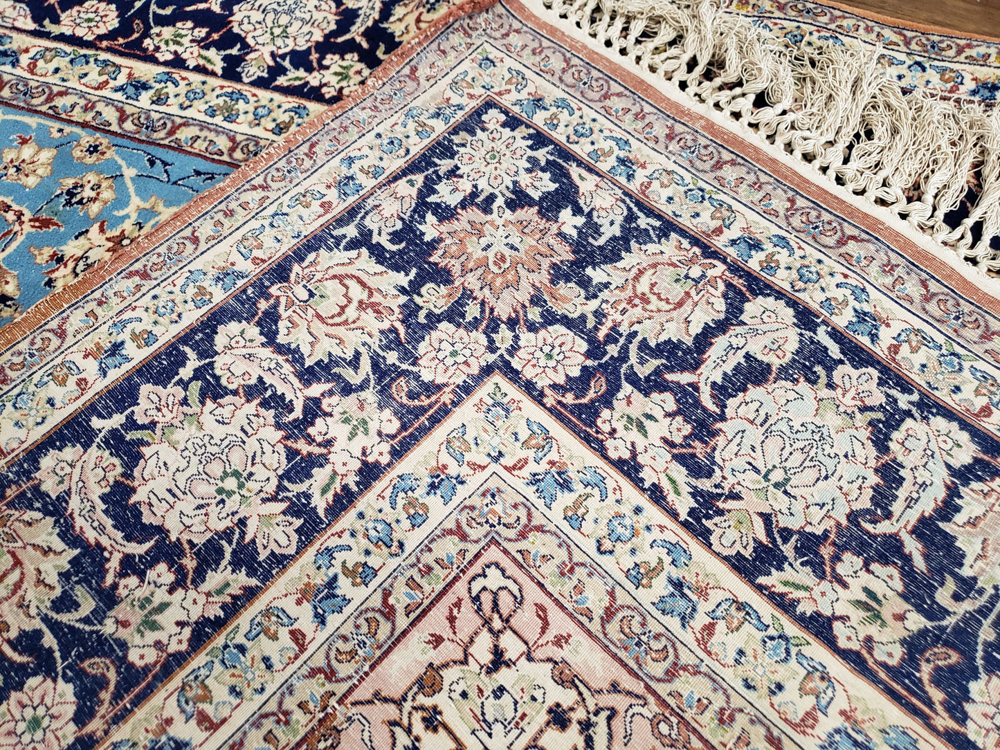 Persian Isfahan Rug, Kork Wool on Silk Foundation, Sky Blue, Hand-Knotted, 5' 1" x 7' 8"