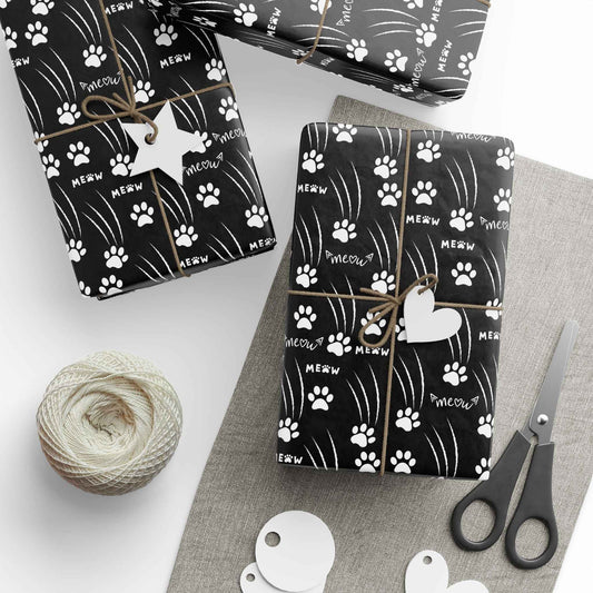 Cat Paw Scratch Gift Wrap – Black & White