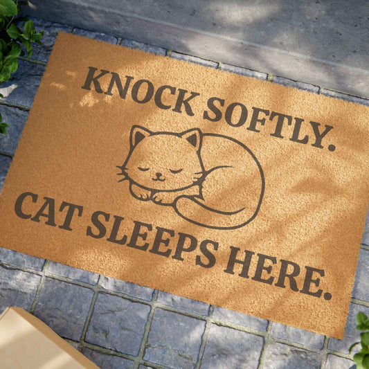 Cute Cat Lover Doormat – Knock Softly Entryway Mat