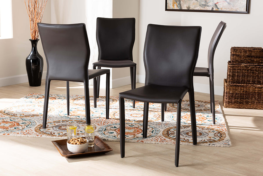 Baxton Studio Heidi Modern and Contemporary Dark Brown Faux Leather Upholstered 4-Piece Dining Chair Set