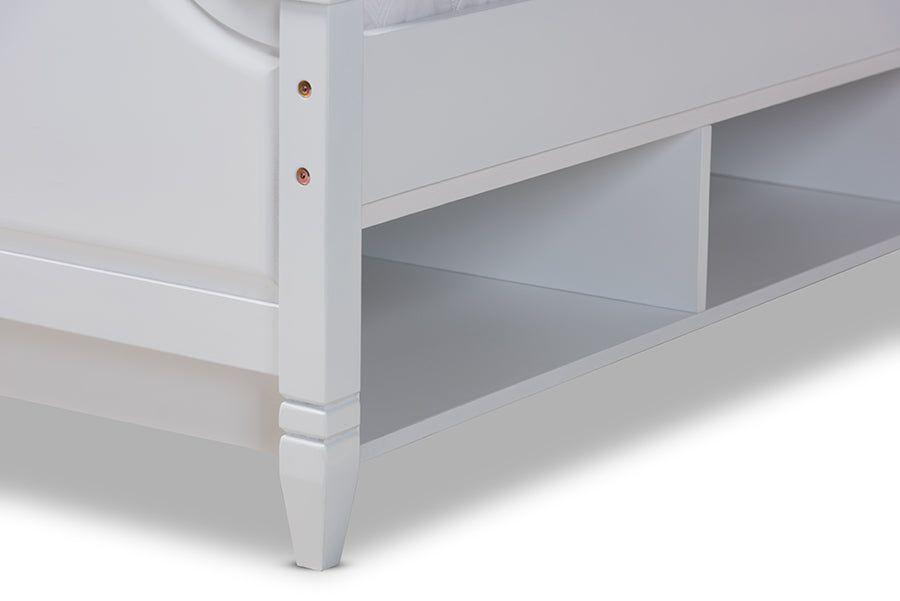 Baxton Studio Elise Classic and Traditional Transitional White Finished Wood Queen Size Storage Platform Bed