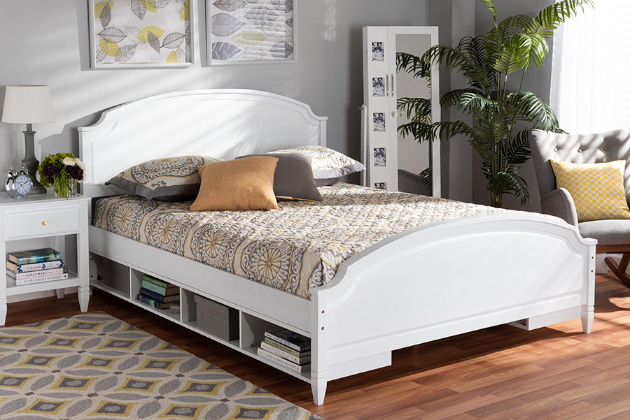 Baxton Studio Elise Classic and Traditional Transitional White Finished Wood Queen Size Storage Platform Bed