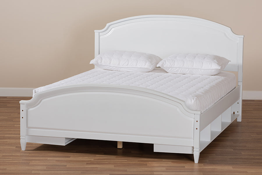 Baxton Studio Elise Classic and Traditional Transitional White Finished Wood Queen Size Storage Platform Bed