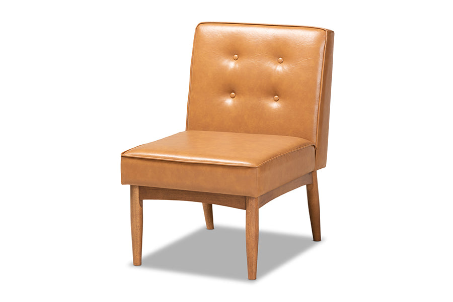 Baxton Studio Arvid Mid-Century Modern Tan Faux Leather Upholstered and Walnut Brown Finished Wood 5-Piece Dining Nook Set