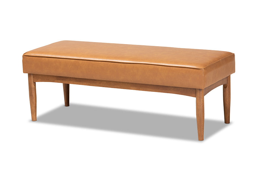 Baxton Studio Arvid Mid-Century Modern Tan Faux Leather Upholstered and Walnut Brown Finished Wood 4-Piece Dining Nook Set