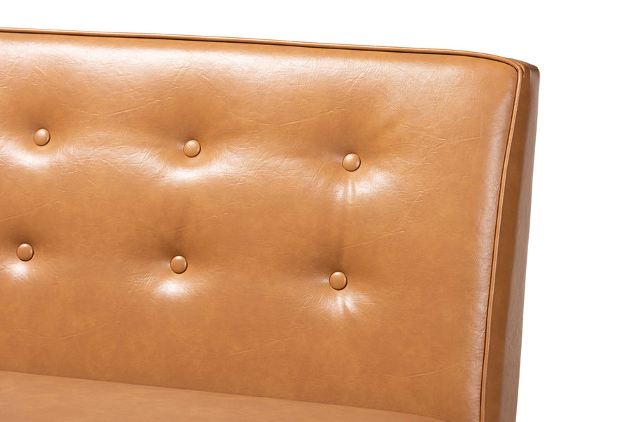 Baxton Studio Arvid Mid-Century Modern Tan Faux Leather Upholstered and Walnut Brown Finished 2-Piece Wood Dining Nook Banquette Set