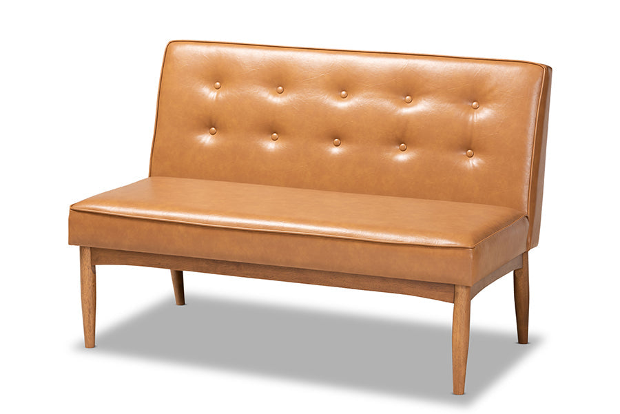 Baxton Studio Arvid Mid-Century Modern Tan Faux Leather Upholstered and Walnut Brown Finished Wood 3-Piece Dining Nook Set