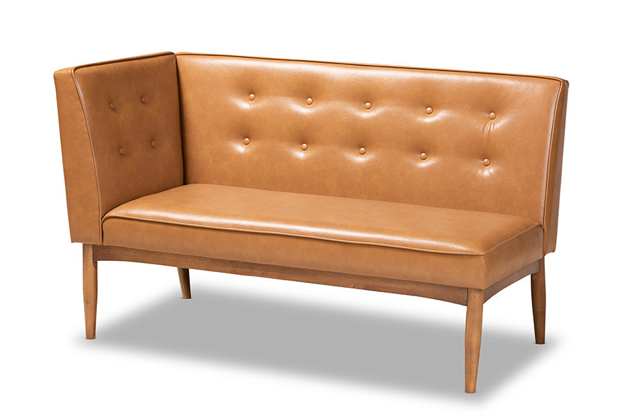 Baxton Studio Arvid Mid-Century Modern Tan Faux Leather Upholstered and Walnut Brown Finished Wood 3-Piece Dining Nook Set