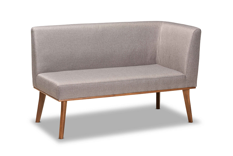 Baxton Studio Odessa Mid-Century Modern Grey Fabric Upholstered and Walnut Brown Finished Wood 4-Piece Dining Nook Set