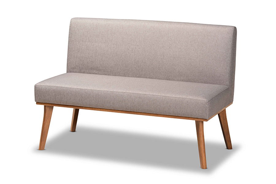 Baxton Studio Odessa Mid-Century Modern Grey Fabric Upholstered and Walnut Brown Finished 2-Piece Wood Dining Nook Banquette Set