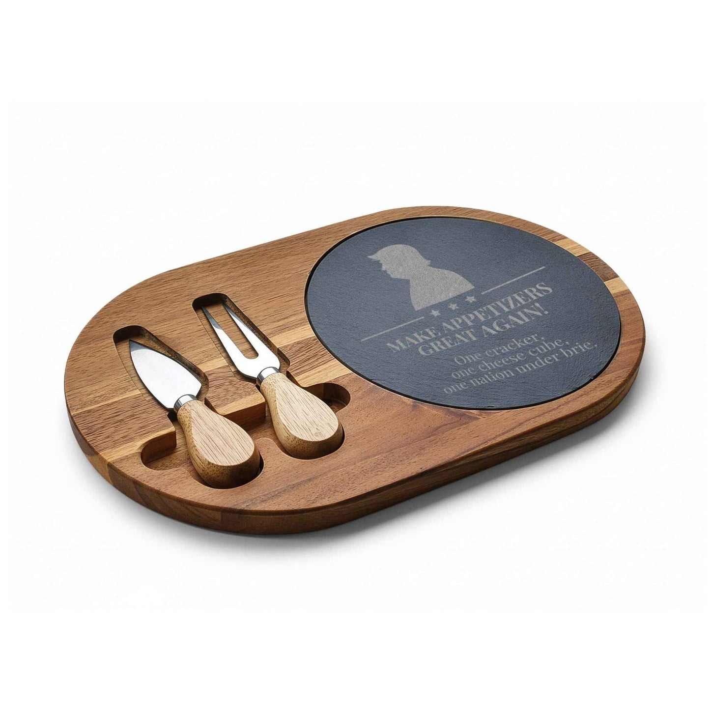 Make Appetizers Great Again Engraved Acacia & Slate Charcuterie Board